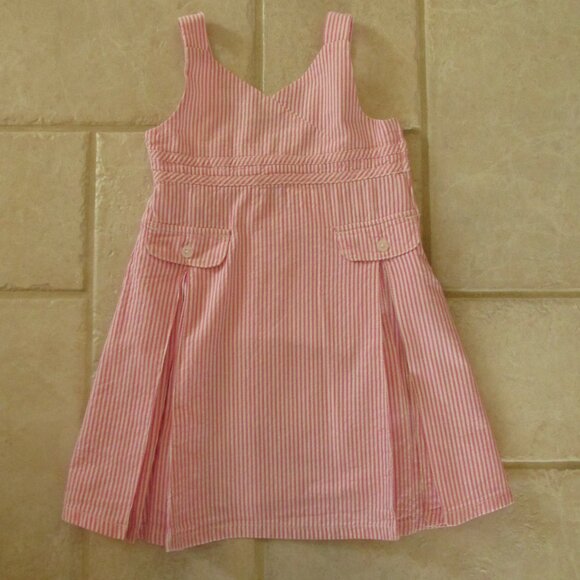 OSHKOSH GENUINE KIDS GIRL'S SIZE 24 mo DRESS PINK & WHITE STRIPE CHURCH SUNDRESS - Picture 1 of 13